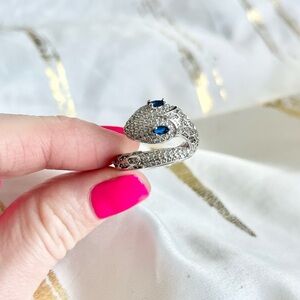 Crystal Inlaid Wrap Style Chunky Snake Ring Blue Crystal Eyes